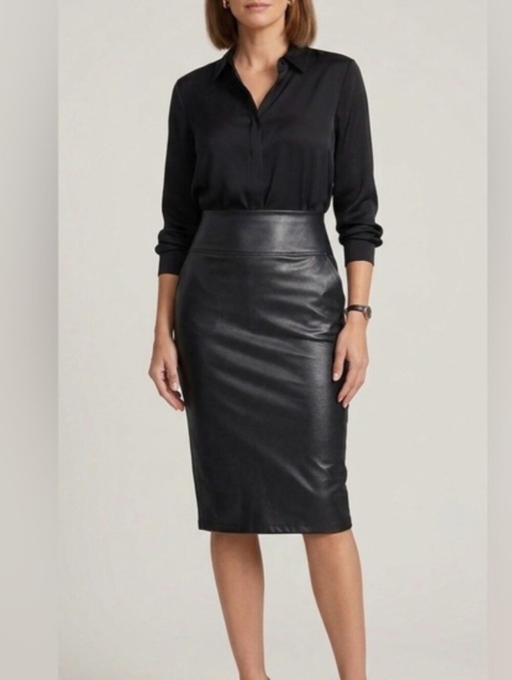 SPANX NWT Black Faux Leather Pencil Skirt XL